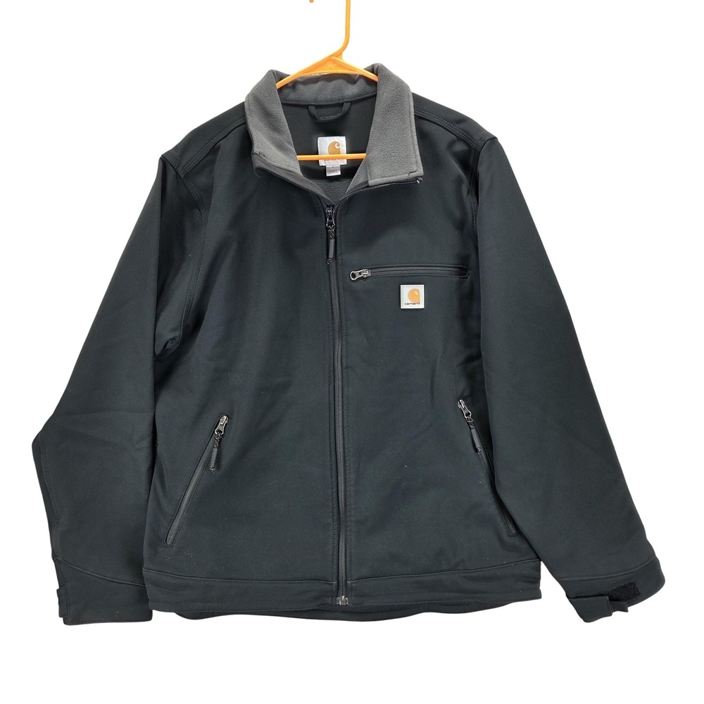 Carhartt Jacket Mens Large Black Softshell Fleece Lined Full Zip Work 101299